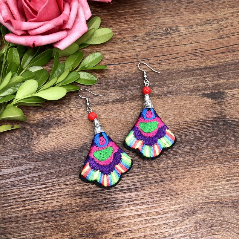 Wholesale Embroidery Flower Fabric Earrings